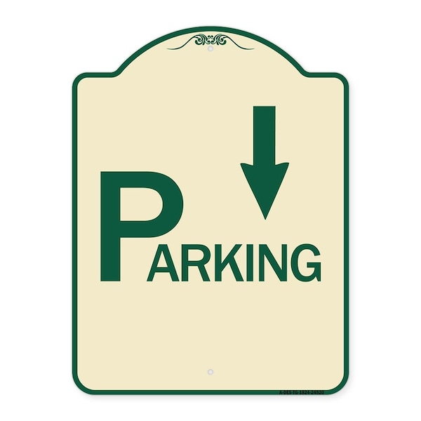 Parking with Arrow Pointing Down Heavy-Gauge Aluminum Architectural Sign, 24" x 18", TG-1824-24520